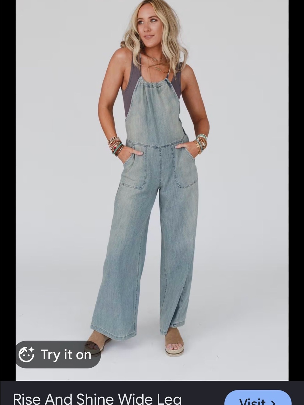 Three Bird Nest Light Blue Wide-Leg Denim Rise and Shine Jumpsuit